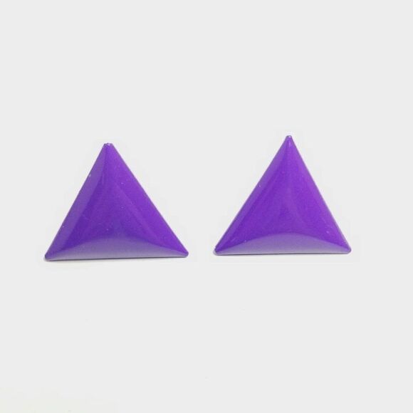 Vintage Purple Triangle Stud Earrings, Bright Enamel 80s Style, Retro Design - Picture 2 of 6